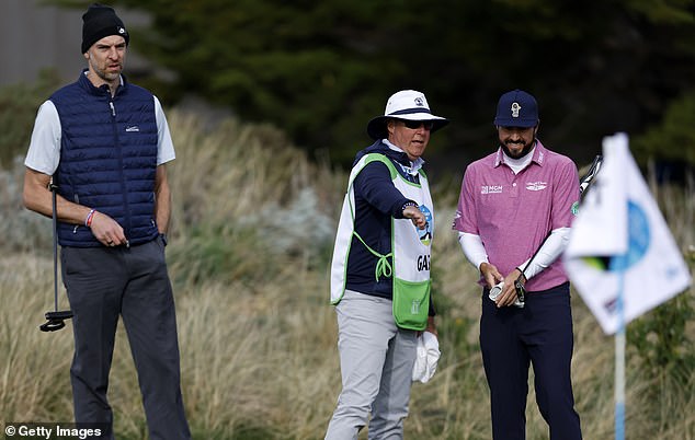 Mark Hubbard of the US and Pau Gasol on the fourth hole during last year's first round