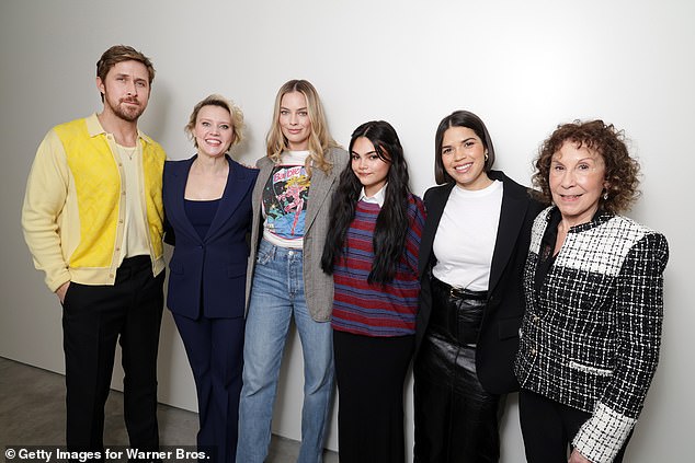 Despite the coziness, Margot looked cheerful as she answered questions alongside Ryan and their co-stars Kate McKinnon, Ariana Greenblatt, America Ferrera and Rhea Perlman