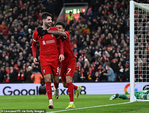 Dominik Szoboszali (left) and Luis Diaz (right) both scored in Liverpool's emphatic win