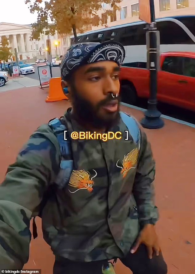 Ross was filmed by fellow delivery cyclist Joshua Taylor Cavallero, who shares his own delivery experiences in Washington DC with his one million followers @BikingDC