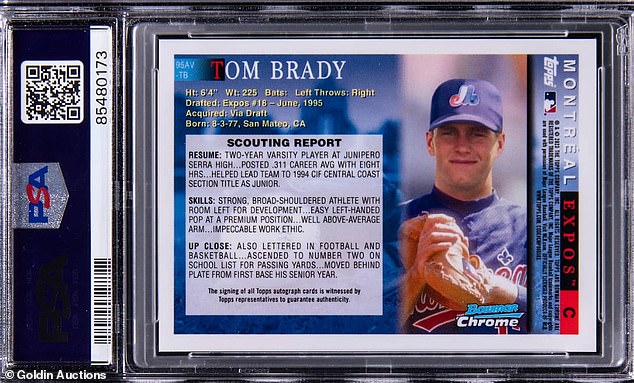 On the back of the card was Brady's scouting report from when he played in high school