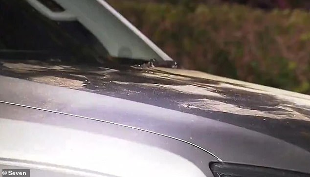 The damaged bonnet of Rohan Dennis' VW car after last Saturday evening's incident in the Adelaide suburb of Medindie