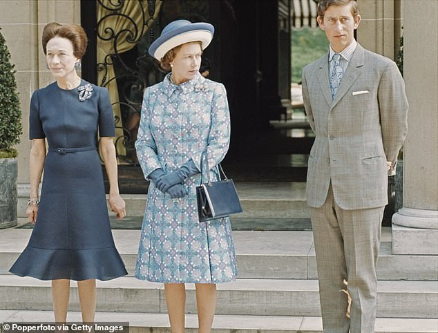 The Duchess of Windsor, Queen Elizabeth and Prince Charles during a visit to the Duke and Duchess's home in the Bois de Boulogne in May 1972.