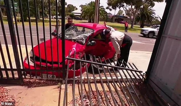 The hatchback (photo) unexpectedly plowed into the fence of a nearby property