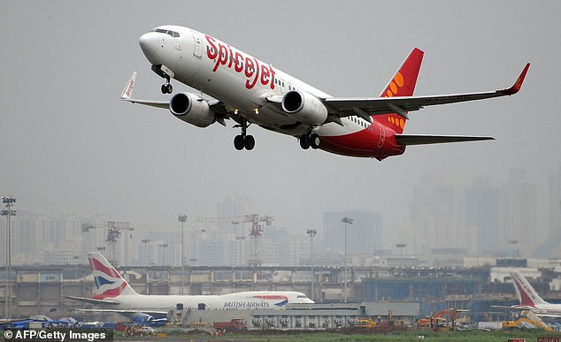 The man had gone to the toilet shortly after the SpiceJet plane took off from Mumbai at 10.55pm on Monday, ahead of a 105-minute journey to the city of Bengaluru (file image)