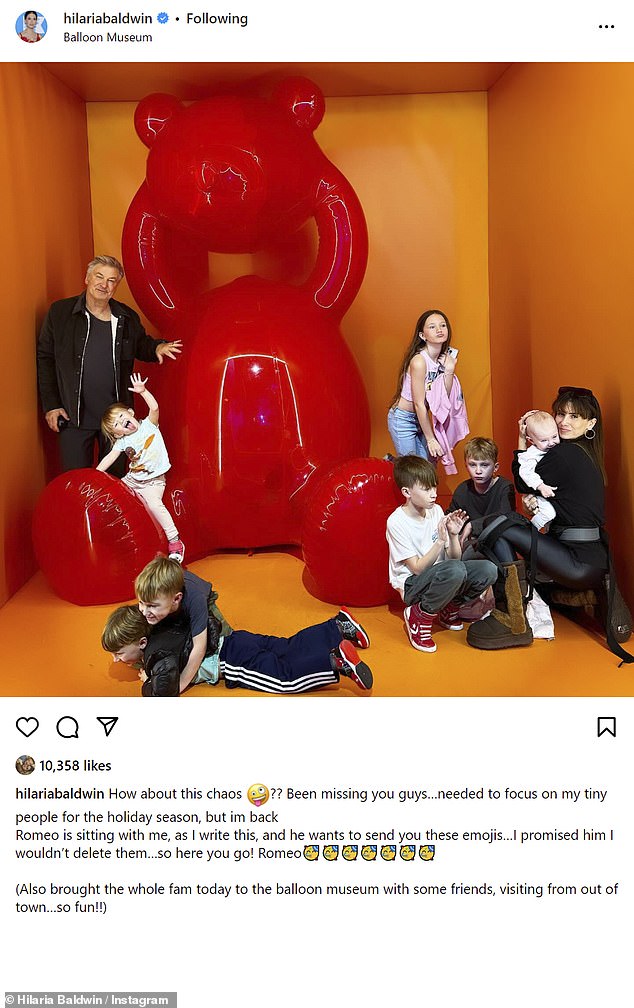 The minority parents took an adorable family photo during a visit to the museum, which Hilaria, 39, shared for her 997,000 Instagram followers