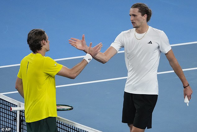 The Australian defeated Alexander Zverev 5-7, 6-3, 6-4 at the United Cup in Sydney