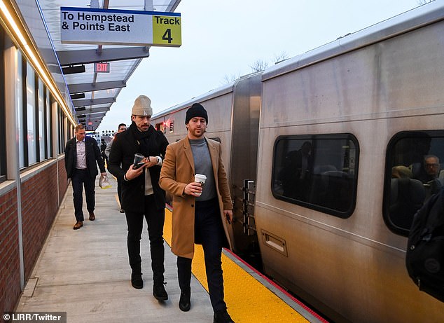 We see players getting off the train a short walk from the UBS Arena in Elmont, New York