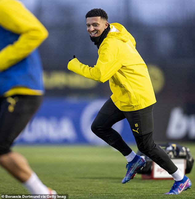 Jadon Sancho appeared delighted to be back training with his former Dortmund teammates