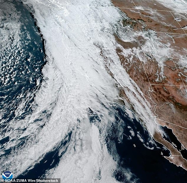 Satellite images have been released of the two 'Pineapple Express' storms expected to unleash stormwater flooding across California this week