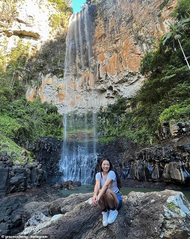 American travel blogger Gracie Cheng (pictured in Purling Brook Falls, Queensland) branded her entire two weeks of travel in Australia as 'bland'
