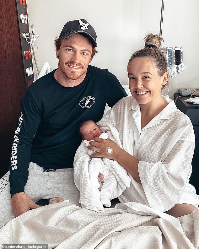 Amie previously revealed the heartache of splitting from her AFL husband Gary Rohan was worse than the pain of losing her daughter Willow just five hours after birth.  In the photo: the couple with daughter Sadie