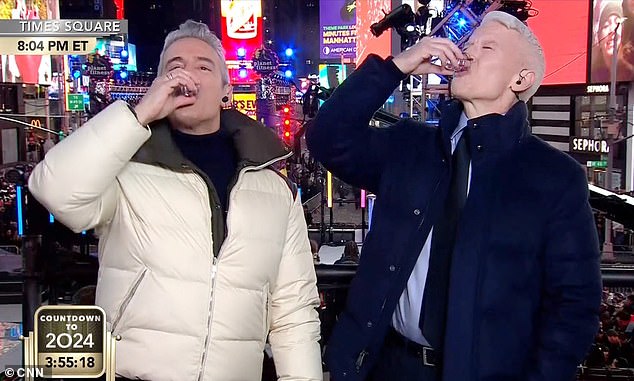 Andy Cohen and Anderson Cooper took photos during CNN's New Year's Eve broadcast on Sunday