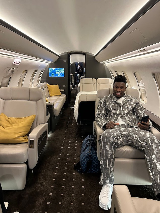 Andre Onana smiled as he took a flight to AFCON after Manchester United's 2-2 draw against Tottenham