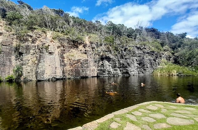 The body of a 15-year-old boy was pulled from the water at Angourie Green Pool (pictured) after he was reported missing when he jumped from a rock ledge and failed to surface