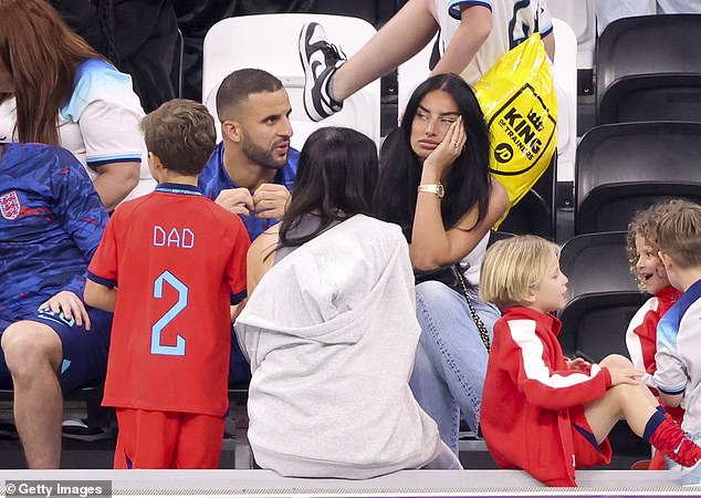 The brunette exchanged vows with Manchester City and England right-back Walker in 2021 after a 12-year relationship during which they welcomed three children (seen at the 2022 World Cup in Qatar)