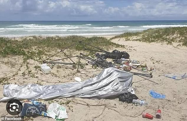 Noosa North Shore beach campsite, about 45km north of the Sunshine Coast, was covered in rubbish including discarded tents, cabanas and camping gear