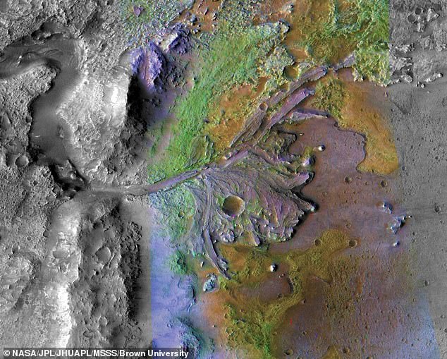 The Perseverance rover examined the Jezero crater (pictured), where it identified sediments deposited by water, confirming speculation that the formation flowed with water three billion years ago