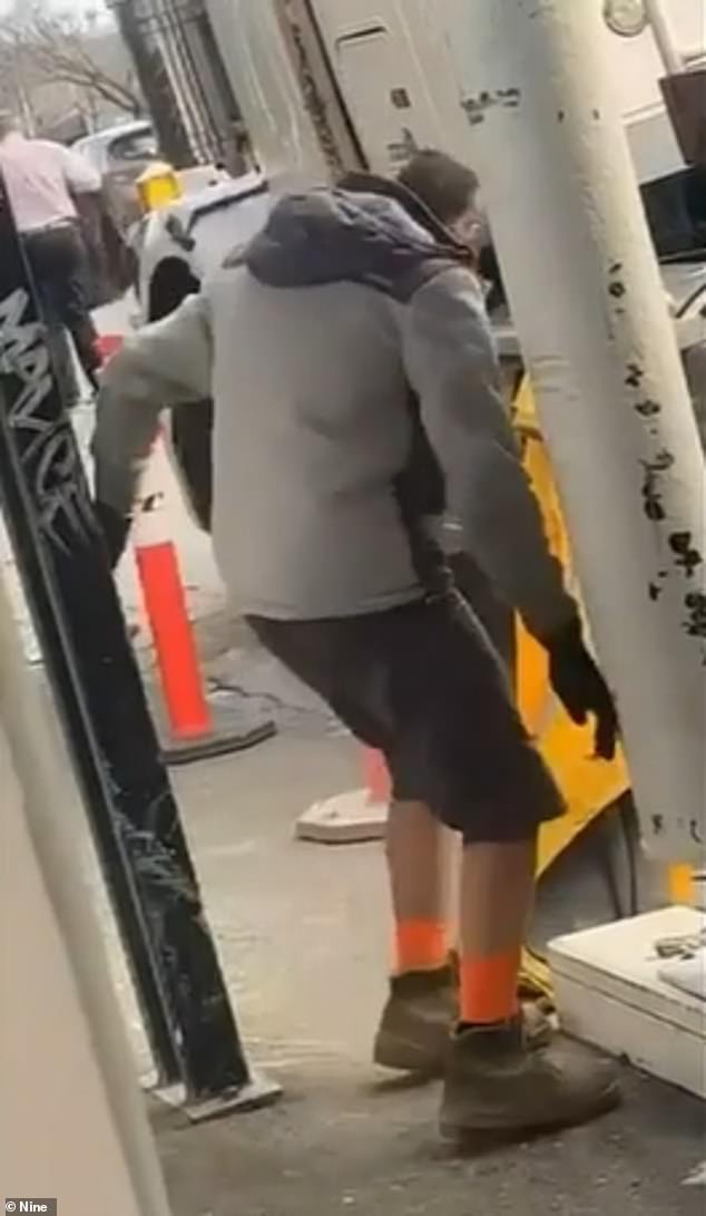 Footage taken at the construction site in Fitzroy North showed Osman barely able to stand