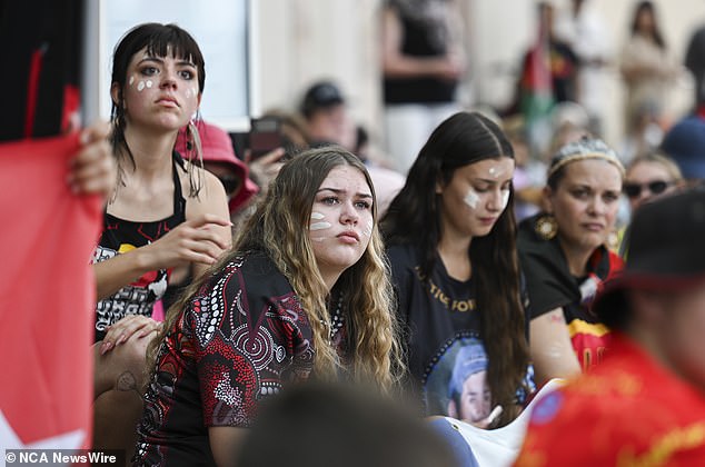 The word 'Aborigine' now has offensive implications for many Aboriginal Australians and lexicographers.  Protesters are pictured at a Sovereignty Day rally in Canberra on Friday