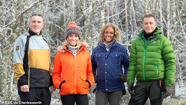 The presenter, 61, will join (pictured L-R) Michaela Strachan, Gillian Burke and Chris Packham at the RSPB Arne in Dorset to film four nights of live shows capturing wildlife.