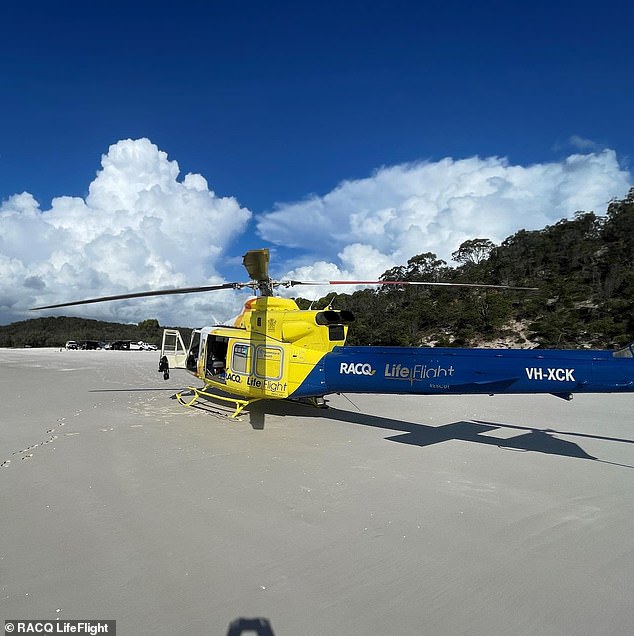 The girl was flown by an RACQ helicopter (pictured) to Hervey Bay Hospital in a stable condition