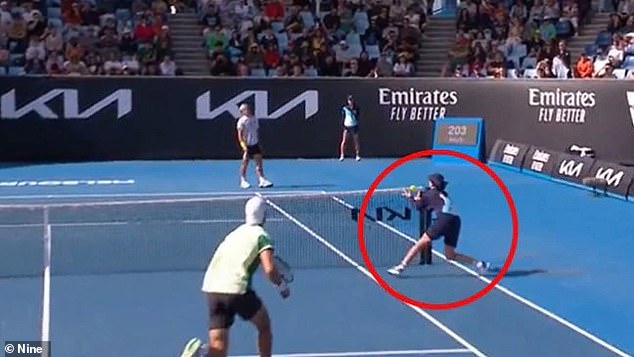 A ball boy caught a ball hit by Kovacevic before it bounced as it appeared to go wide