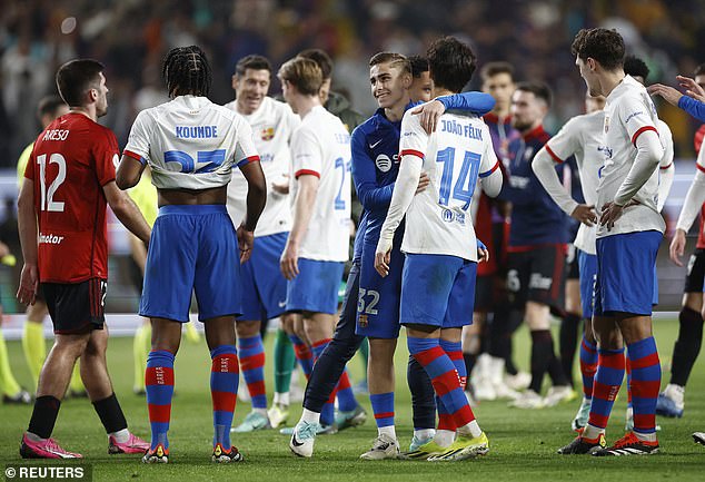 Barcelona 2 0 Osasuna Goals from Robert Lewandowski and 16 year old Lamine