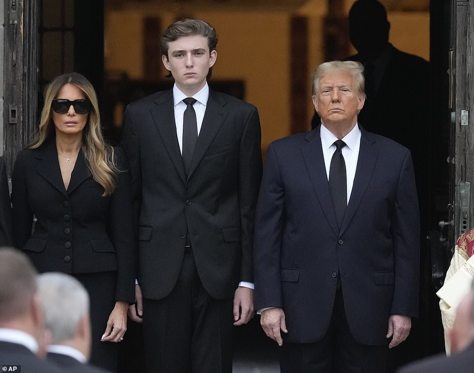 Barron Trump stood next to his father Donald and mother Melania at the funeral of his grandmother Amalija Knavs, who died on January 9 at the age of 78