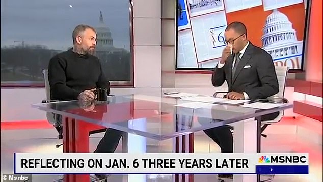 MSNBC host Jonathan Capehart pulled out tissues and began to cry as he reflected on the memory of the January 6 Capitol riot to mark the three-year anniversary