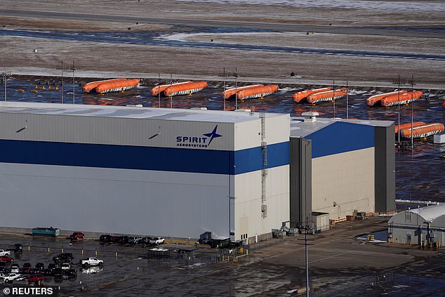 Spirit, the manufacturer of the airborne door plug from the Alaska flight, runs a factory (above) in Wichita, Kansas that produces the stretched fuselage for the 737 MAX