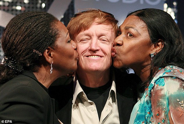 Farian pictured with Boney M. singers Liz Mitchell (L) and Marcia Barret (R) in 2007