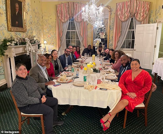 Democrat Wu hosted the controversial event for “elected officials of color” in December.  She posted this photo of the party on social media afterwards, defending the 'long-standing' tradition