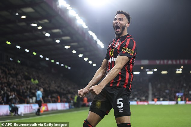 Lloyd Kelly opened the scoring for Bournemouth in a 5-0 thrashing of Swansea