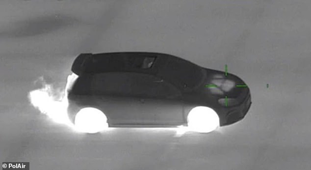 Polair's camera captured a car (pictured) traveling at high speed during a night of violence in Brisbane