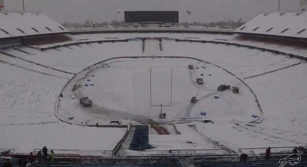 On Thursday, every part of Highmark Stadium was covered in snow due to multiple storms