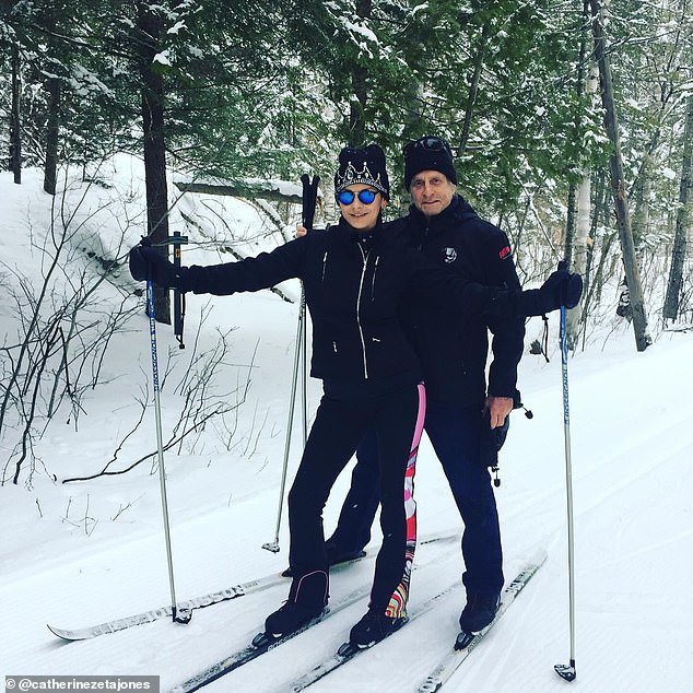 Catherine Zeta-Jones, 54, and Michael Douglas, 79, wore matching ski gear as they hit the slopes together, sharing the photos on Instagram on Monday