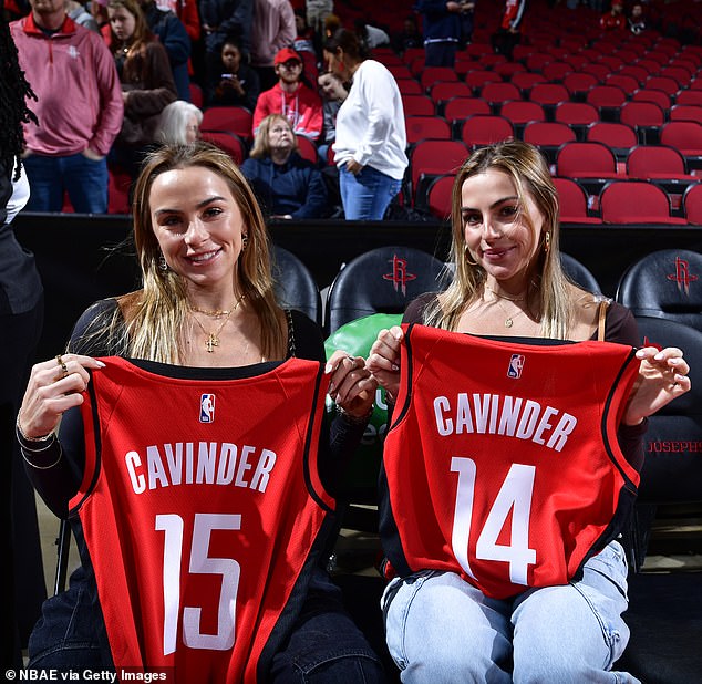 Haley and Hanna Cavinder enjoyed the Houston Rockets' victory over the Detroit Pistons on Monday