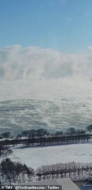 A social media user shared a video that captured the eerily beautiful sight of steam rolling over Lake Michigan