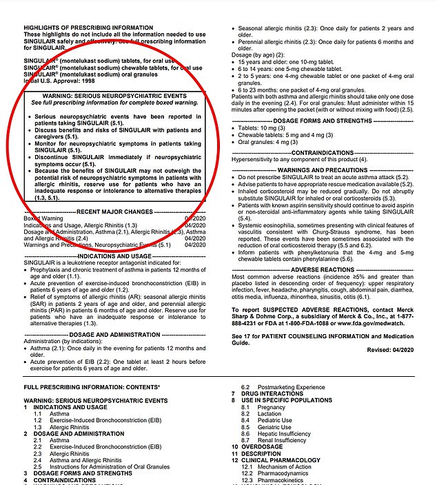 The FDA added the above warning to the first page of the drug's package insert in March 2020, but experts fear it has gone largely unnoticed