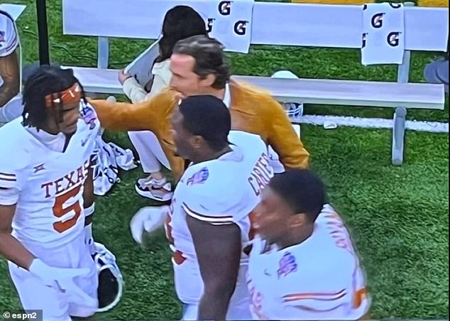 Matthew McConaughey was seen hyping Texas players during their loss to Washington