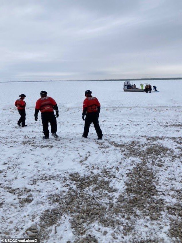 Twenty people have been rescued from an ice floe in Lake Erie, the Coast Guard said Monday