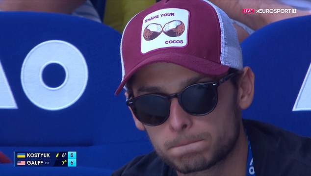 Heorhii Kostyuk poked fun at Gauff by wearing a hat that said 'shake your coconut' on the track