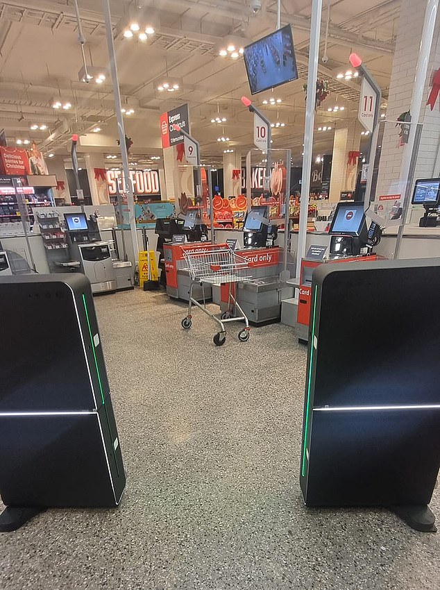 A Coles customer has claimed they were 'crushed' by the supermarket's new smart gates as they tried to leave the self-service checkout