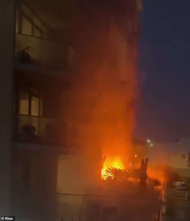 Firefighters rushed to the scene of the massive inferno after a gas cylinder exploded on the balcony of a unit on Sydney's northern beaches