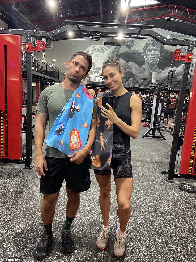 Brisbane couple Kalinda Salla, 29, and fiance Joel Miranda, 34, started Cheeky Winx on March 7, 2021, selling funky gym towels