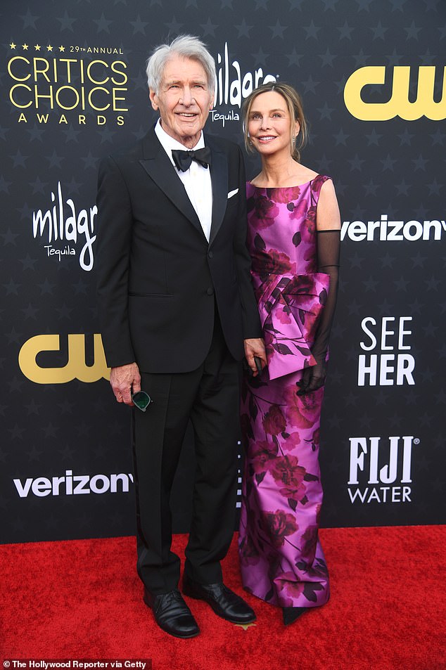 The Star Wars actor, 81, looked handsome in a classic black tuxedo on the red carpet at the Critic's Choice Awards, where he held hands with his wife of almost 24 years, Calista, 59