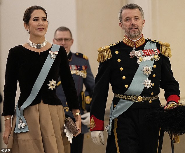 Crown Princess Mary of Denmark ditched yesterday's icy stares for cheerful looks as she arrived at the event alongside Crown Prince Frederick