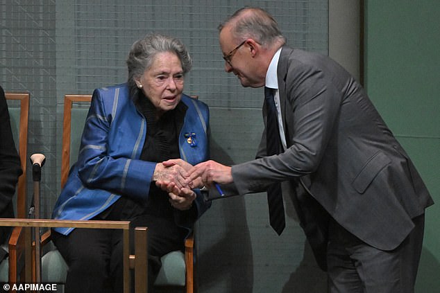 Dallas Hayden (pictured with Anthony Albanese), wife of former Governor General and Labor leader Bill Hayden, has died aged 87, three months after the death of her husband