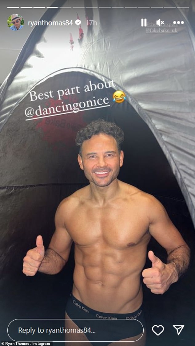 The first live show of Dancing on Ice will air on Sunday evening as the skating competition gets underway and ahead of the launch the stars got ready including Ryan Thomas who had a spray tan